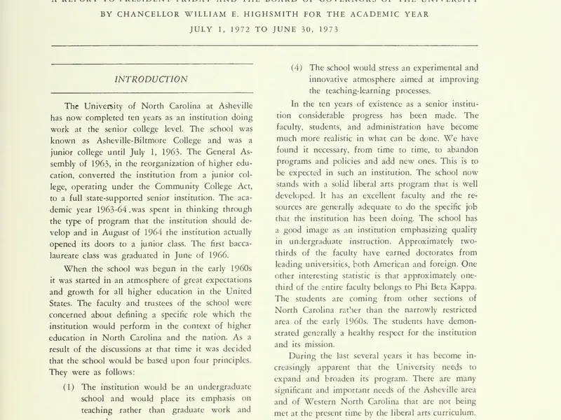 1972-1973 UNCA From UNC President Report